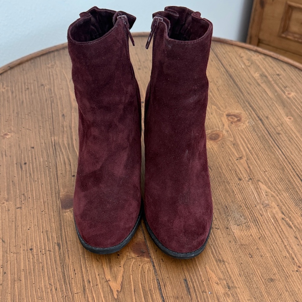 Women's Burgundy Suede Ankle Boots.  Arturo Chiang above ankle booties.